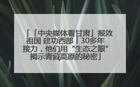 「中央媒体看甘肃」报效祖国 建功西部丨30多年接力，他们用“生态之眼”揭示青藏高原的秘密