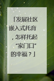 发展社区嵌入式托育，怎样托起“家门口”的幸福？